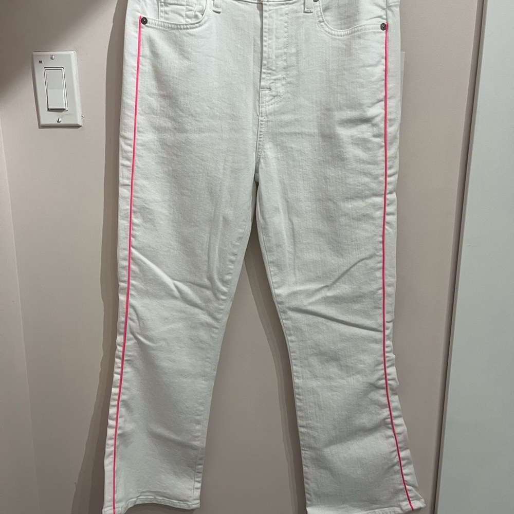 7 For All Mankind White With Pink Piping Boot Cut Jeans